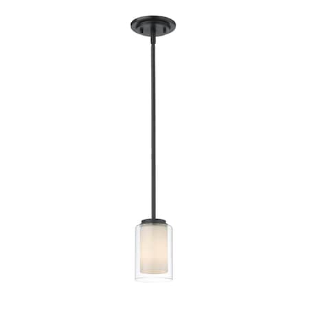 Z-Lite Willow 1 Light Mini Pendant, Matte Black, Inner White & Outer Clear 426MP-MB